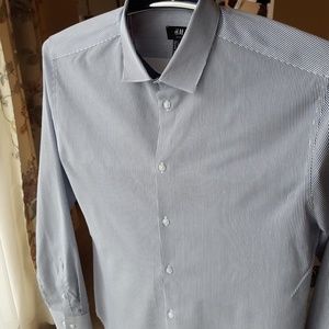H & M Mens Long Sleeve Collared Shirt Slim Fit